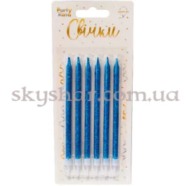 Опция Свічки для торту глітер синій з підставками 12 см 6 шт – фото 23