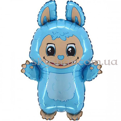 Фольгована кулька фігура "Блакитний Лабубу" (Labubu) – фото 1 Фольгована кулька фігура "Блакитний Лабубу" (Labubu) – фото 1