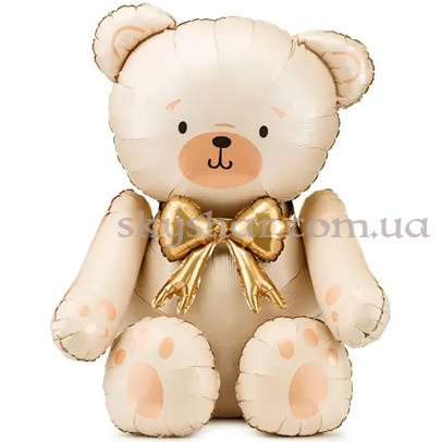Фольгированная стоячая фигура "Мишка кремовый с бантиком" – фото 1