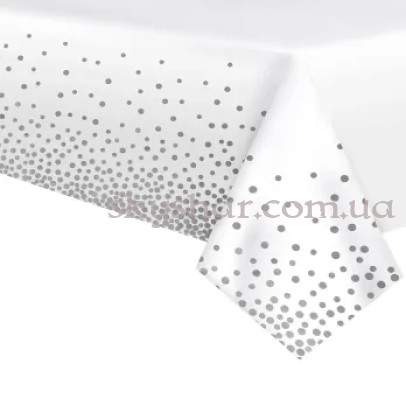 Скатертина Сріблясте конфеті на білому 1,4х1,8 м – фото 1