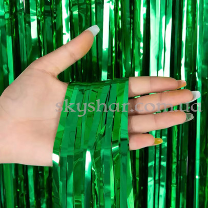 Фольгированный занавес Дождик Зеленый металик 1х2 м – фото 1