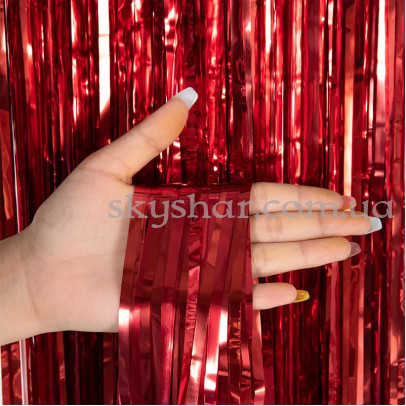 Фольгированный занавес Дождик Красный металик 1х2 м – фото 1