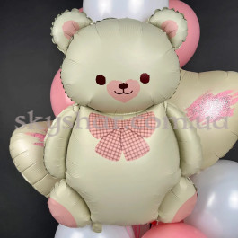 Фольгированный шар "Мишка сатин кремовый с бантом" – фото 27