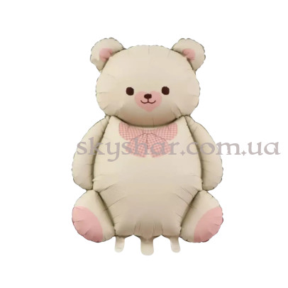 Фольгированный шар "Мишка сатин кремовый с бантом" – фото 1 Фольгированный шар "Мишка сатин кремовый с бантом" – фото 1