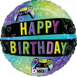 Опция Фольгированный шар круг "Happy Birthday - Джойстики" – фото 1