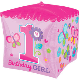 Опция Фольгированный шар куб "1-й ДР Девочка" - фото 1 Опция Фольгированный шар куб "1-й ДР Девочка" – фото 1