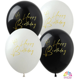 Опция Гелиевые шары "Happy Birthday Короны на черно-белом" (30 см) - фото 2 Опция Гелиевые шары "Happy Birthday Короны на черно-белом" (30 см) – фото 2