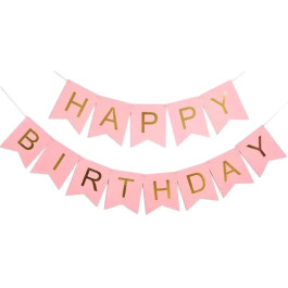 Опция Гирлянда растяжка "Happy Birthday" золото на розовом – фото 2