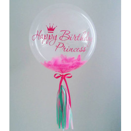 Опция Шар Баблс с перьями с Вашей надписью и декором 61 см - фото 1 Опция Шар Баблс с перьями с Вашей надписью и декором 61 см – фото 1