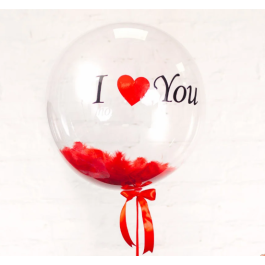 Опция Шар Баблс с красными перьями с Вашей надписью 61 см – фото 3