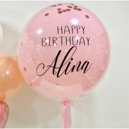 Опция Стеклянный розовый шар гигант 70 см с Вашей надписью и розовое золото конфетти Даблстаф – фото 4