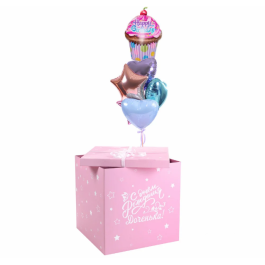 Опция Коробка сюрприз с шарами розовая "Happy B-Day Кексик" - фото 3 Опция Коробка сюрприз с шарами розовая "Happy B-Day Кексик" – фото 3