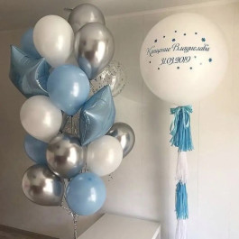 Опция Композиция из шаров на Крестины с шаром гигантом и пышным букетом – фото 1