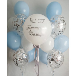 Опция Нежная композиция из шаров на Крестины бело-голубая - фото 3 Опция Нежная композиция из шаров на Крестины бело-голубая – фото 3