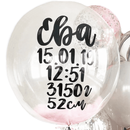 Опция Шар Баблс с перьями с данными Малыша 61 см - фото 1 Опция Шар Баблс с перьями с данными Малыша 61 см – фото 1