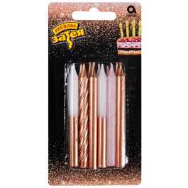 Опция Свечи для торта "Микс цвета розовое золото, белые и с глиттером" 8 см 12 шт. – фото 3