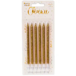Опция Свечи д/торта глиттер золотистый с подставками 12 см 6 шт – фото 4