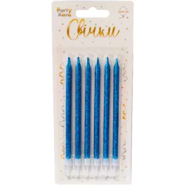 Опция Свечи д/торта глиттер синий с подставками 12 см 6 шт – фото 1