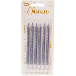 Опция Свічки для торту глітер сріблястий з підставками 12 см 6 шт – фото 3