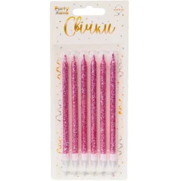 Опция Свечи д/торта глиттер розовый с подставками 12 см 6 шт – фото 4