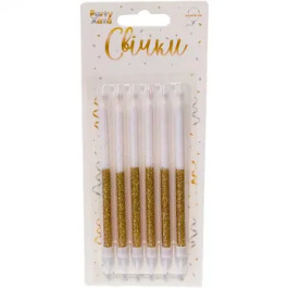 Опция Свечи д/торта глиттер бело-золотистый с подставками 12 см 6 шт – фото 2