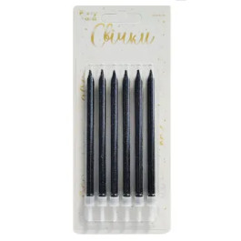 Опция Свечи д/торта глиттер черный с подставками 12 см 6 шт – фото 4